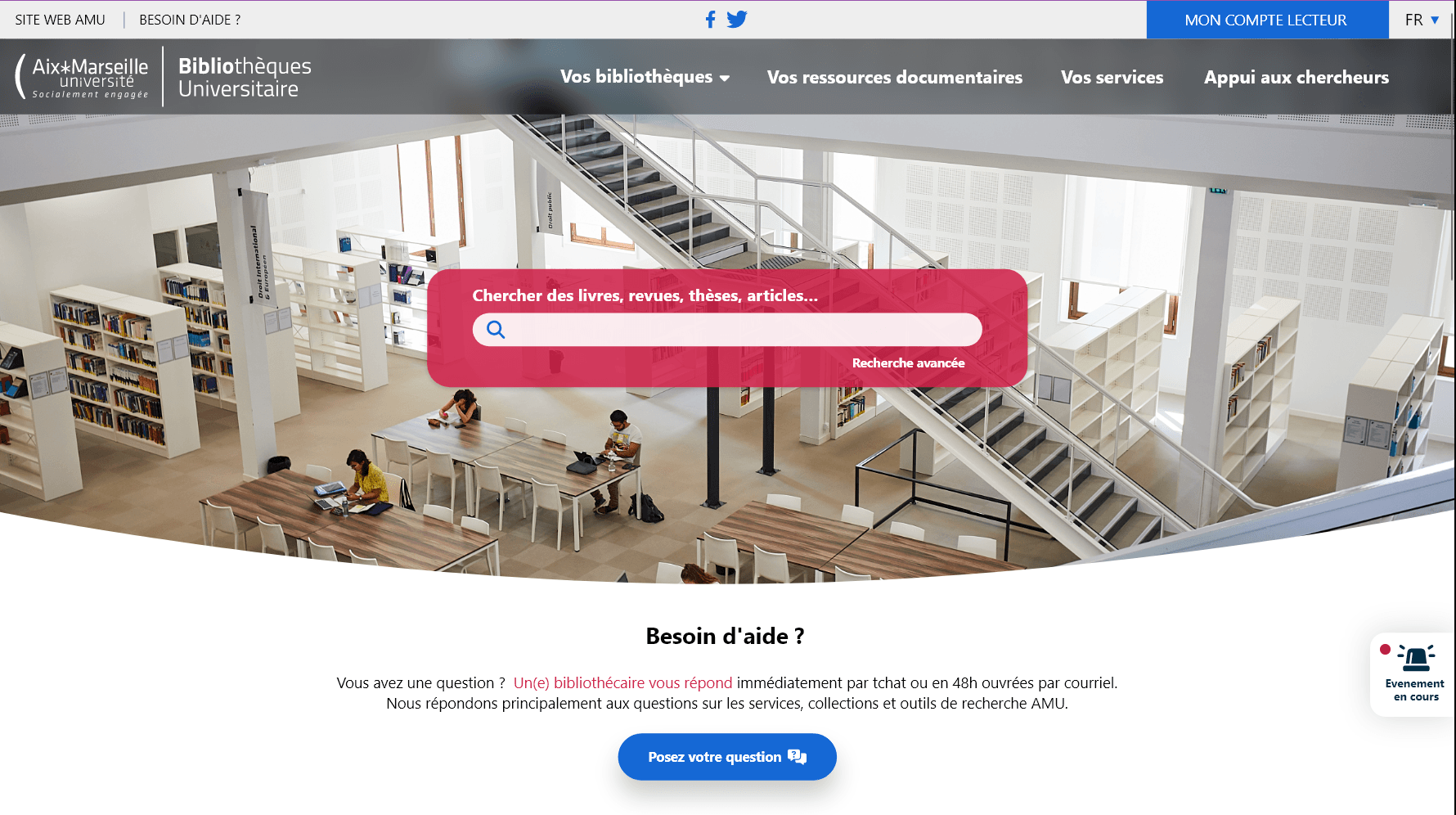 Homepage: full-width photo header with a prominent document search and a ‘Need help?’ section