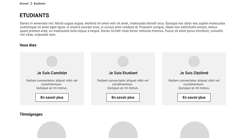Wireframe of the Students (Étudiants) page