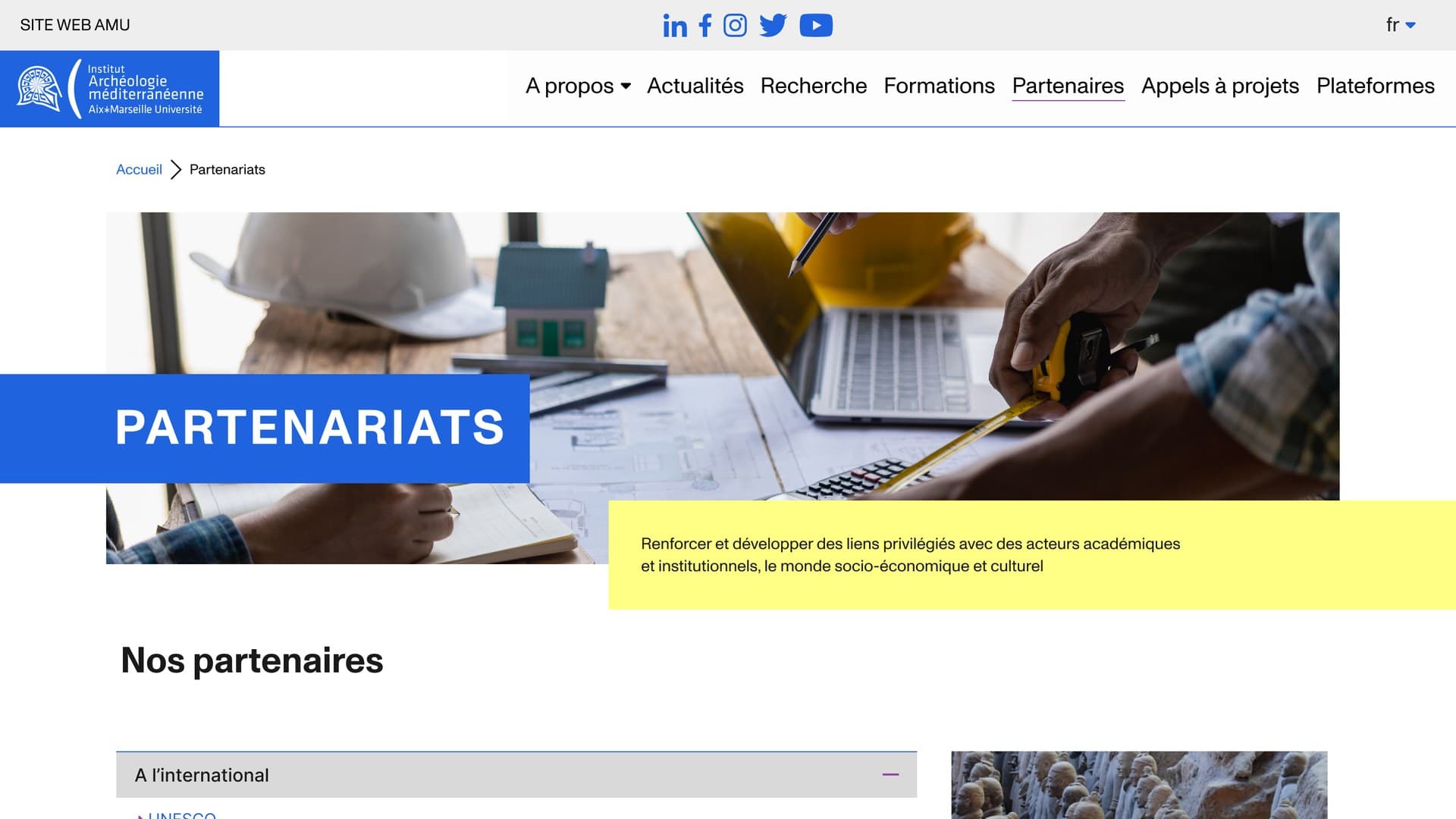 Partnerships page: photo header, mission statement and partners grouped in accordions