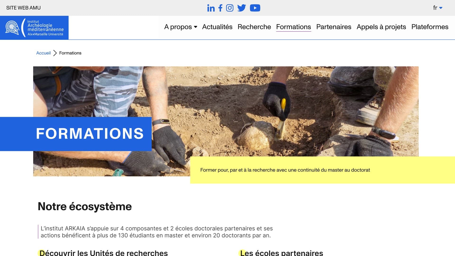 Training page: photo header, mission statement and the institute's training ecosystem