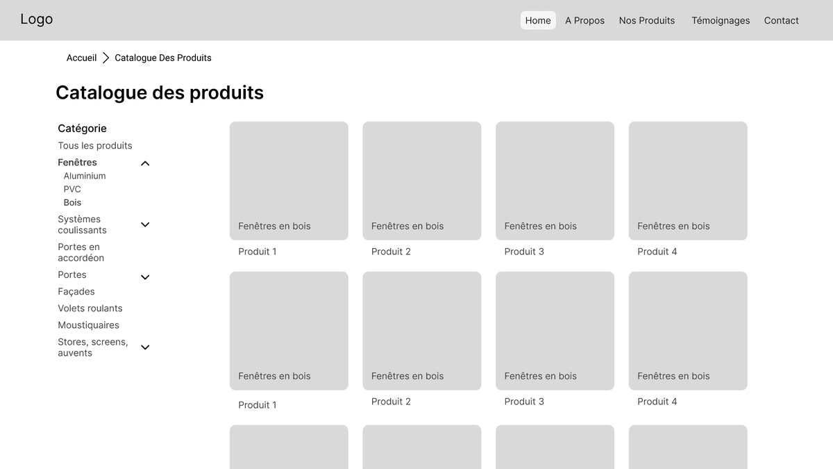 Wireframe of the product catalogue