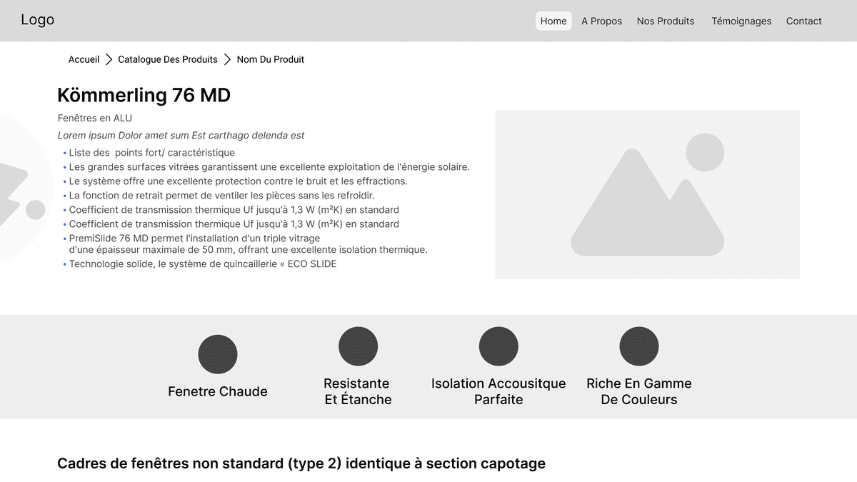 Wireframe of a product page